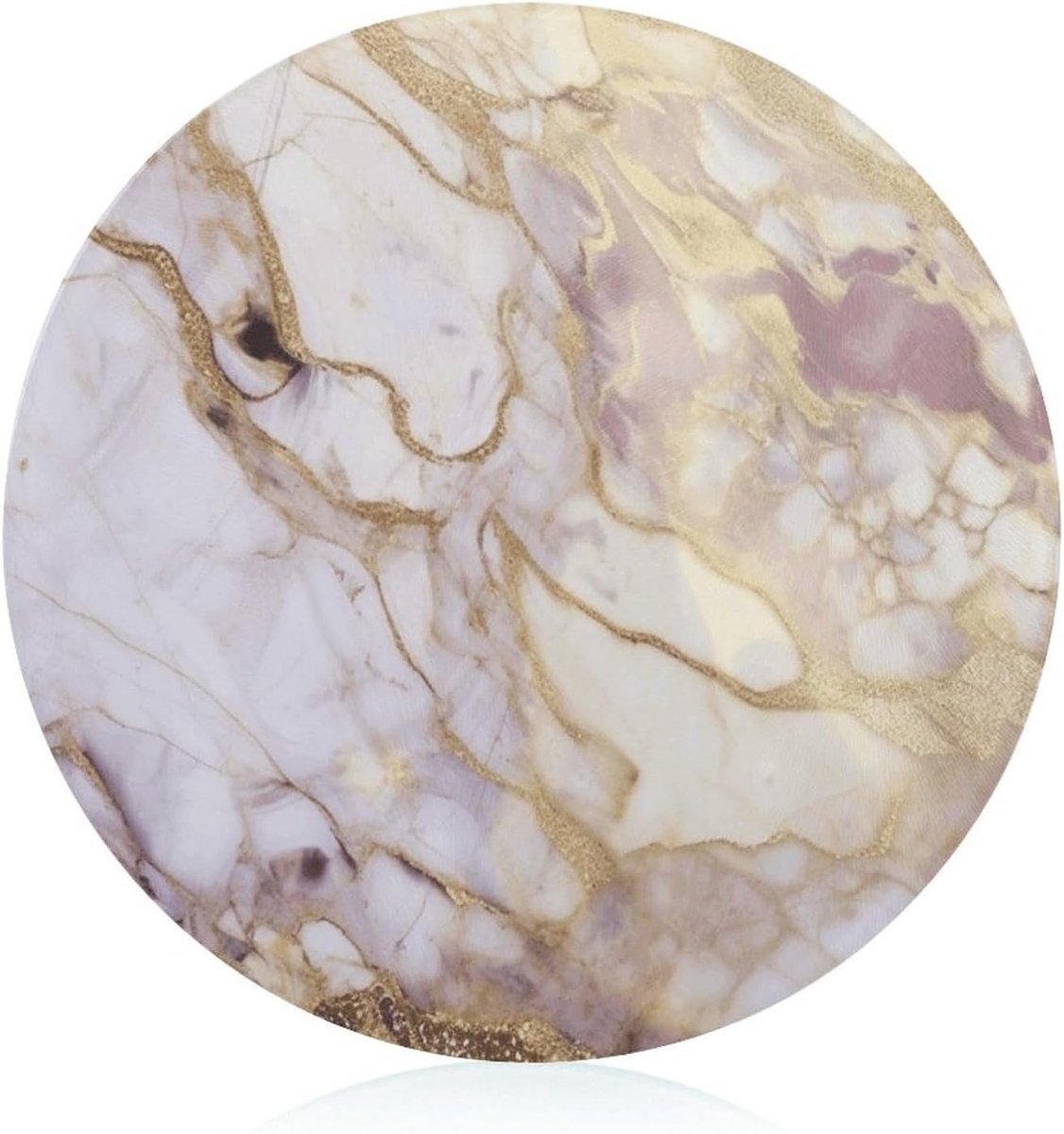 Snijplank Glas - Keukenplank - Voedsel Bereiden - Marmer Print - 20 cm Rond - Wit