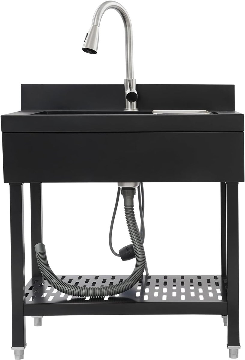 Vrijstaande Spoelbak - Werkbank Gootsteen - Professioneel Gebruik - Inclusief Zeepdispenser - 70 x 50 x 90 cm - Zwart