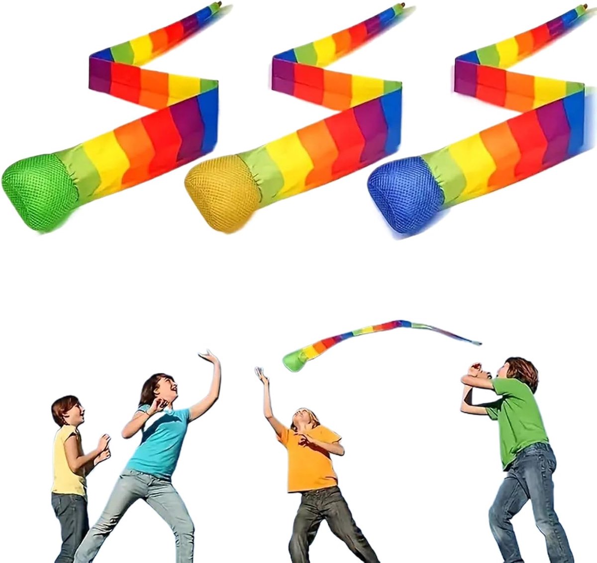Bal Gooi en Vang - Speelgoed Set - Buiten Spelen - 3 Stuks Regenboog Staart - 90-100 cm - Multicolor