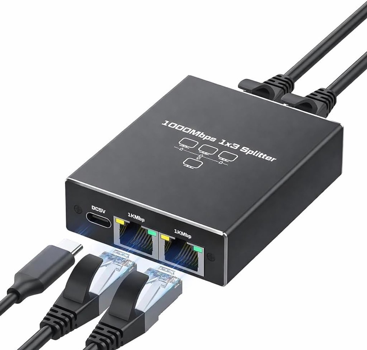 Ethernet Splitter - LAN Verdeler - Netwerk Uitbreiden - 1 naar 3 Poorten - 1000 Mbps Snelheid