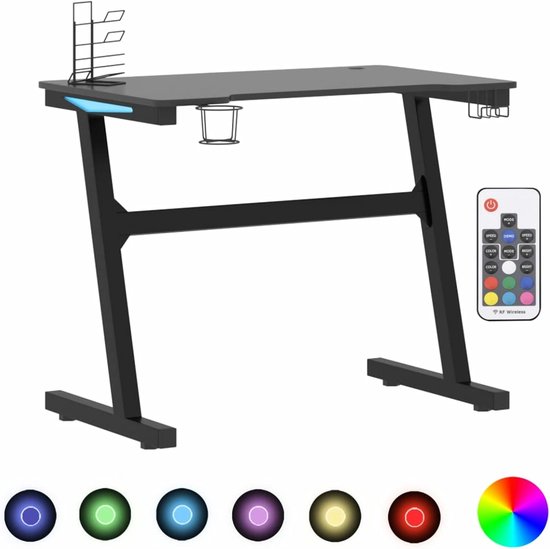 Gaming Bureau - Speel Bureau - Intensief Gamers - Met LED Verlichting - 90x60x75 cm - Zwart — afbeelding 2