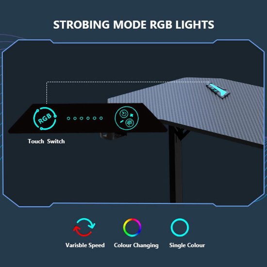 Gaming bureau - Computer tafel werkplek - Thuiswerken gamen studeren - Met LED verlichting - Roze — afbeelding 2
