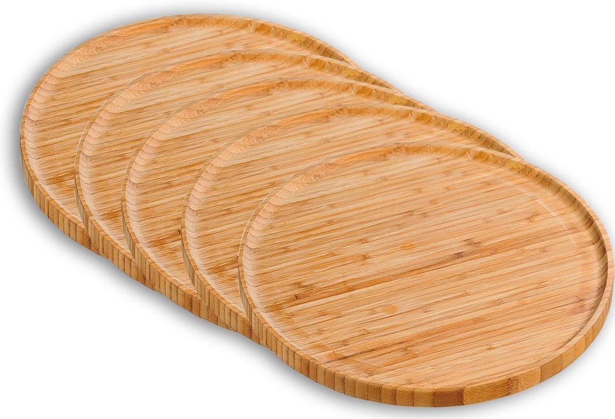 Pizzaborden Serveerset - Bamboe Borden - Pizza Serveren - 5 Delige Set - Ø 32 cm - Natuurlijk