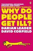 Boekkaft 'Why Do People Get Ill?' met gele tekst op een roze achtergrond. Onder de titel staat een getekend geel poppetje dat ziek op de grond ligt.
