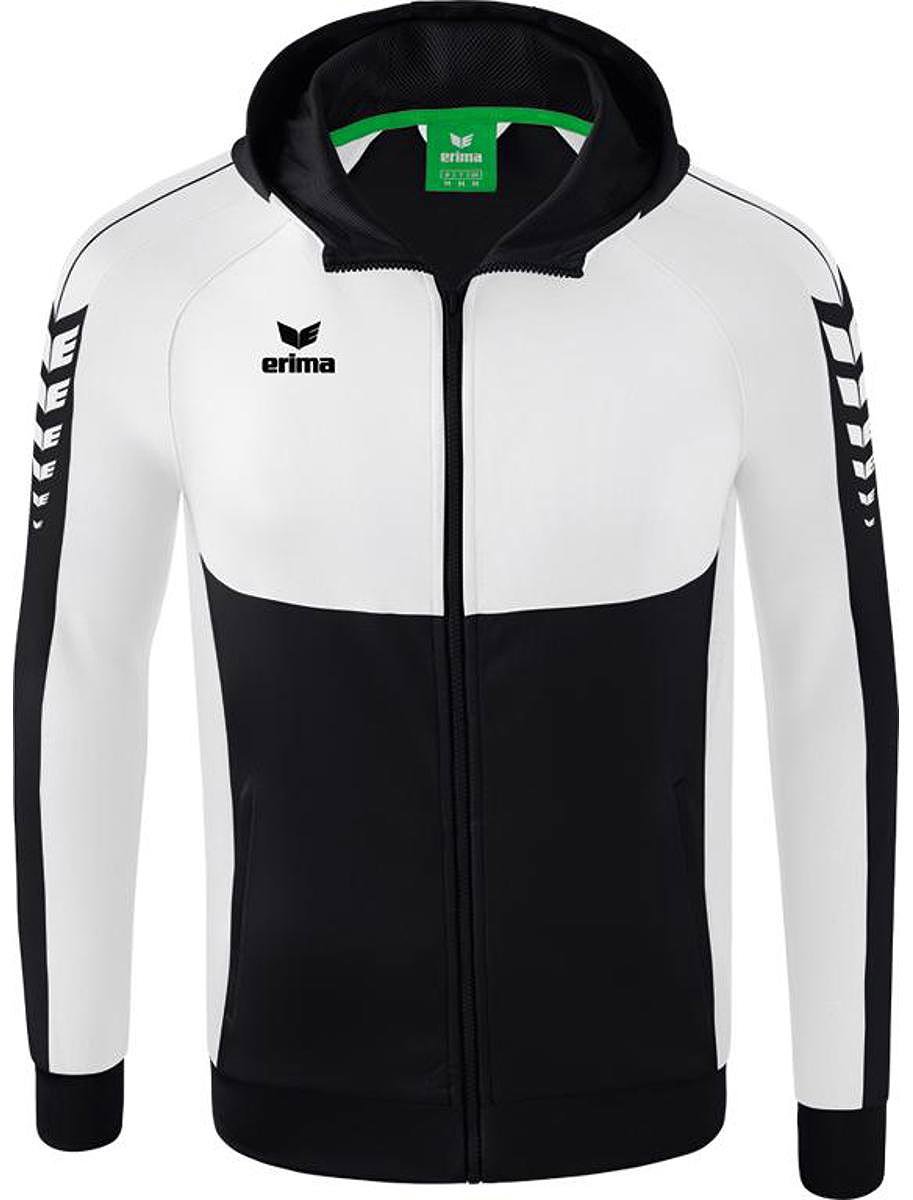 Erima Six Wings Trainingsjack Met Capuchon Kinderen - Zwart / Wit | Maat: 152