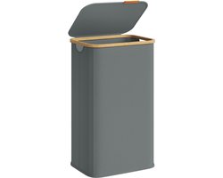 SONGMICS LCB518GN01 - Wasmand met Deksel - Opvouwbaar en bamboe Frame - Voor Wasruimte Slaapkamer Woonkamer