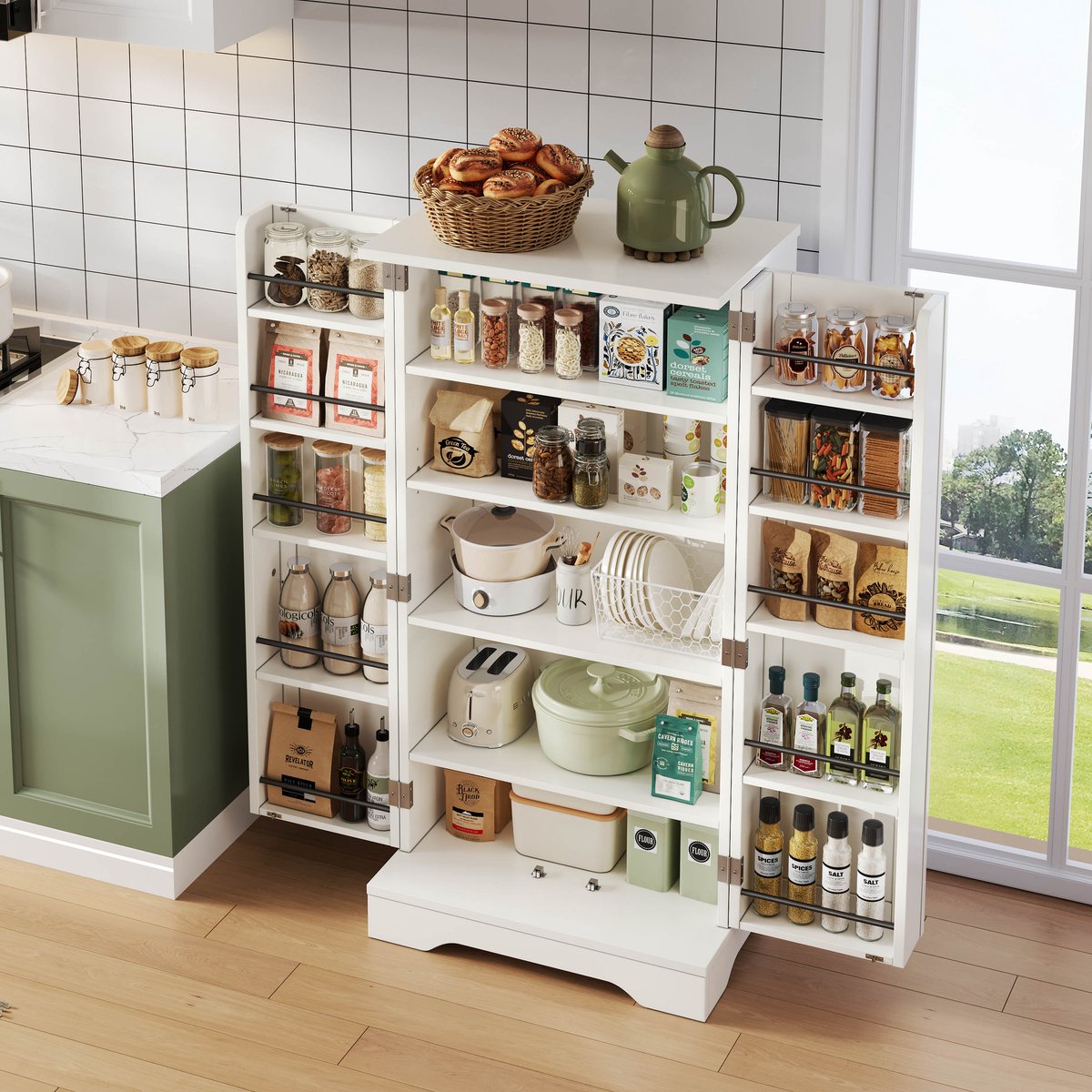 MODENUIT Keukenkast - Met Led-Sensorlicht En Verstelbare Plank - Voor Keuken En Woonkamer - Wit MDF - 120x60x40 Cm
