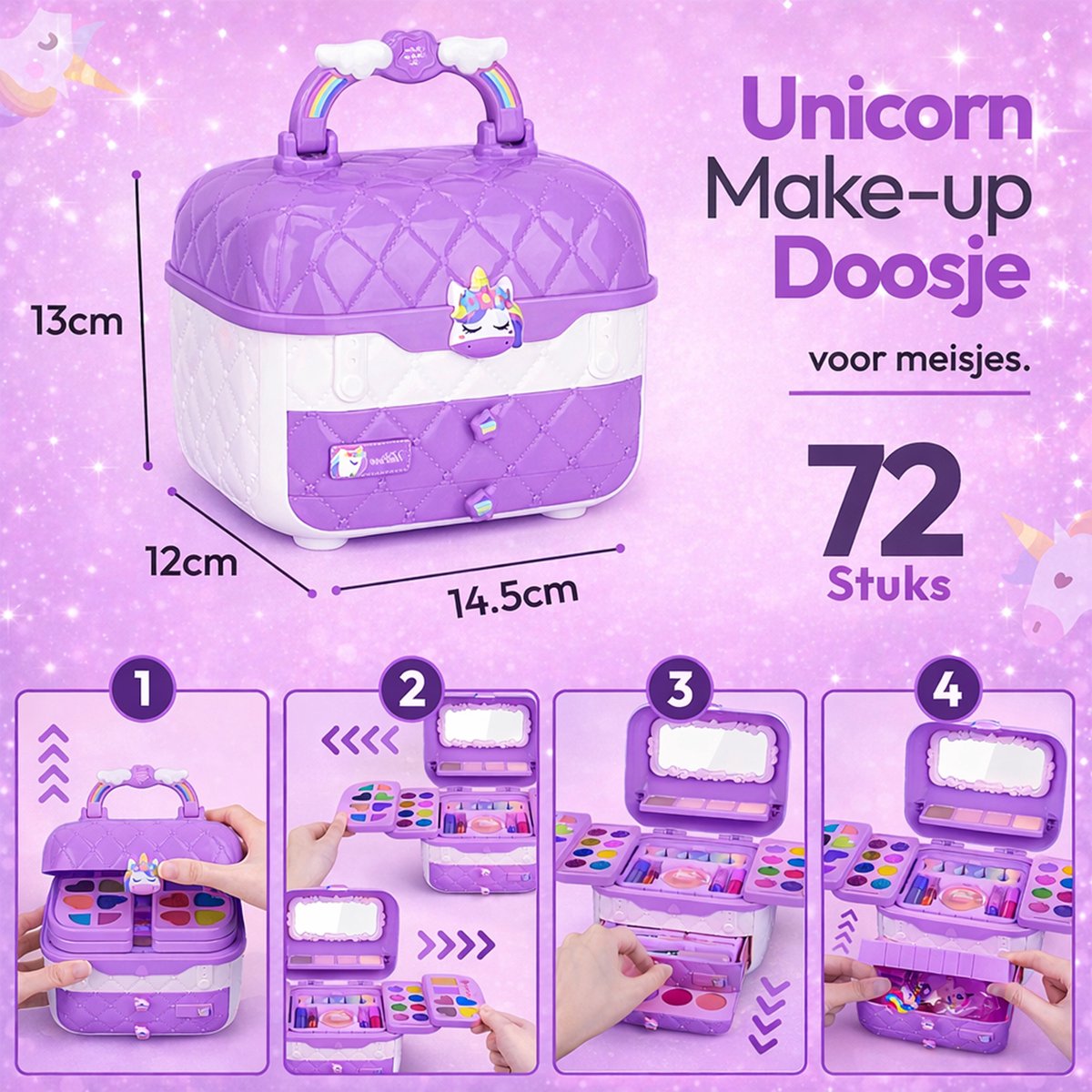 Twinsplay kinder make up - 72 Stuks - kinder make up koffer - kinder make up meisje - kinder make up tafel - kinder make up speelgoed - kinder make up set - kinder lippenstift - Paars — afbeelding 8