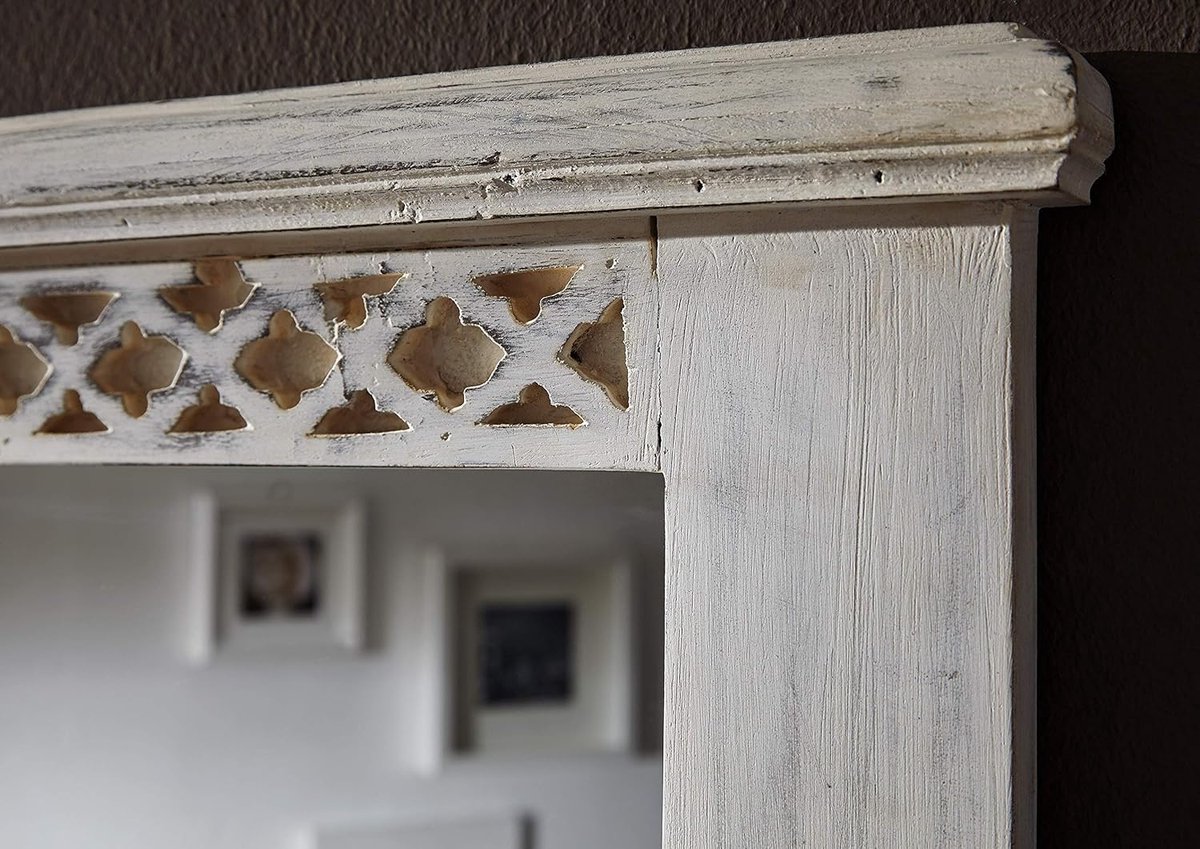 Houten Spiegel - Wandspiegel Decoratie - Slaapkamer Woonkamer - Massief Hout - 60x90 cm - Wit