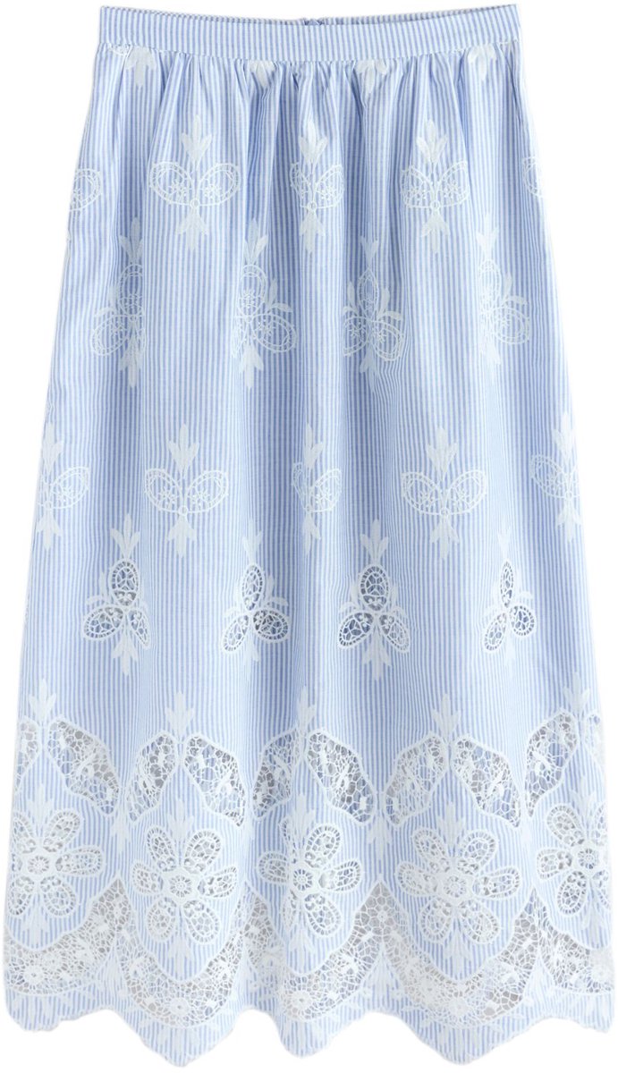 Next - Dames - Lange rok met broderie - Blauw