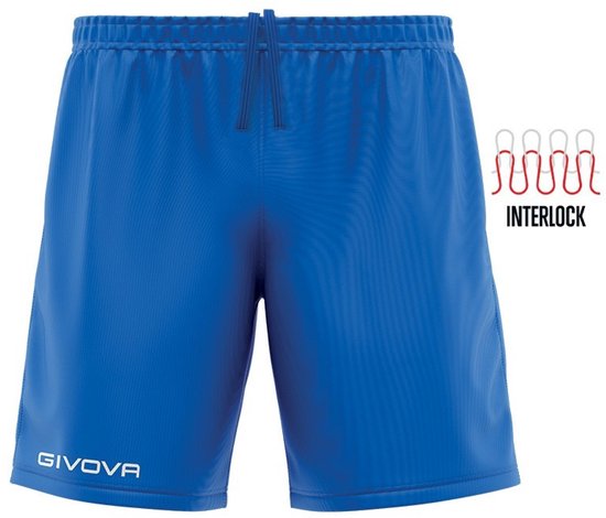 Koningblauw GIVOVA sportshort met trekkoord en "INTERLOCK"-logo op de zijkant.