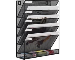 6-Laags Documentenorganizer - Bureau Organizer - Ophangbare/Aan De Muur Te Bevestigen Documentenorganizer - Magazinehouder - Bureau-Postorganizer - 32.5 X 40.4 X 10.4 cm - Geschikt voor Het Opbergen van Documenten en Bestanden - Zwart