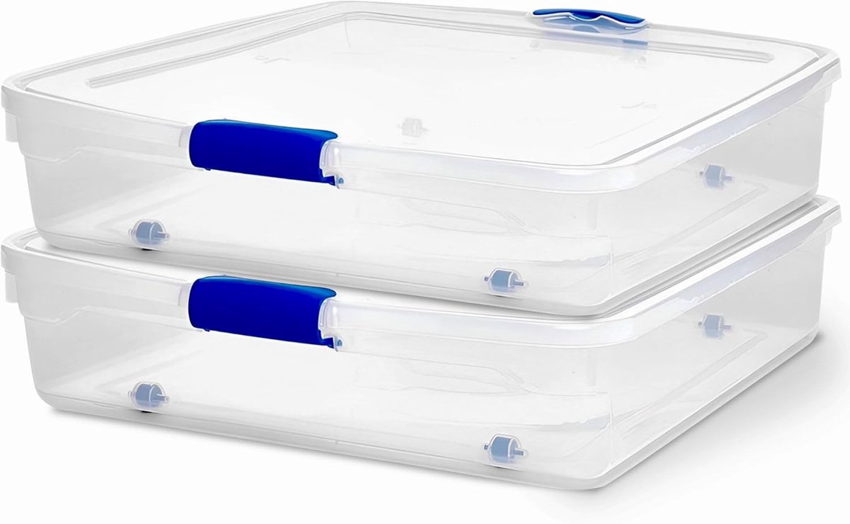 Opbergbox Onder Bed - Stapelbare Containers - Ruimte Organiseren - Met Wielen - 56 Liter - Blauw