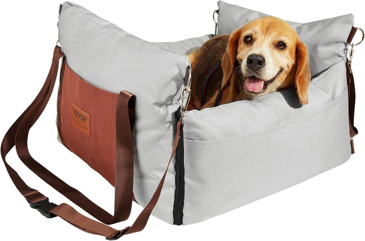 Hondenautostoeltje - Hondenverhoger Auto - Veilig Reizen - Waterdicht & Opbergvak - 58x56x33 cm - Grijs