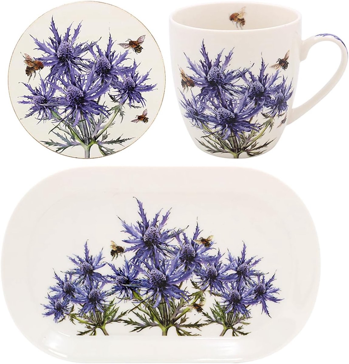 Mok Dienblad Set - Thee Mok - Drinken Serveren - Fijn Porselein - 13x21cm - Distel