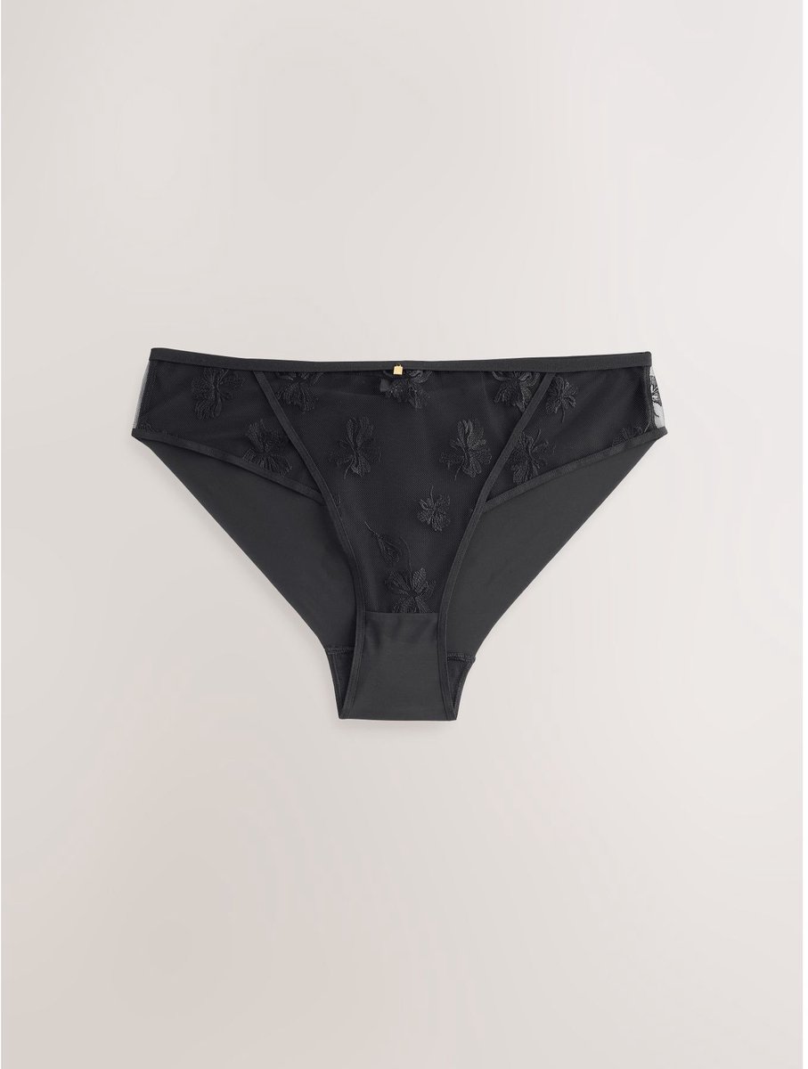 Next - Dames - Braziliaanse slip met bloemenprint en borduursel - Zwart