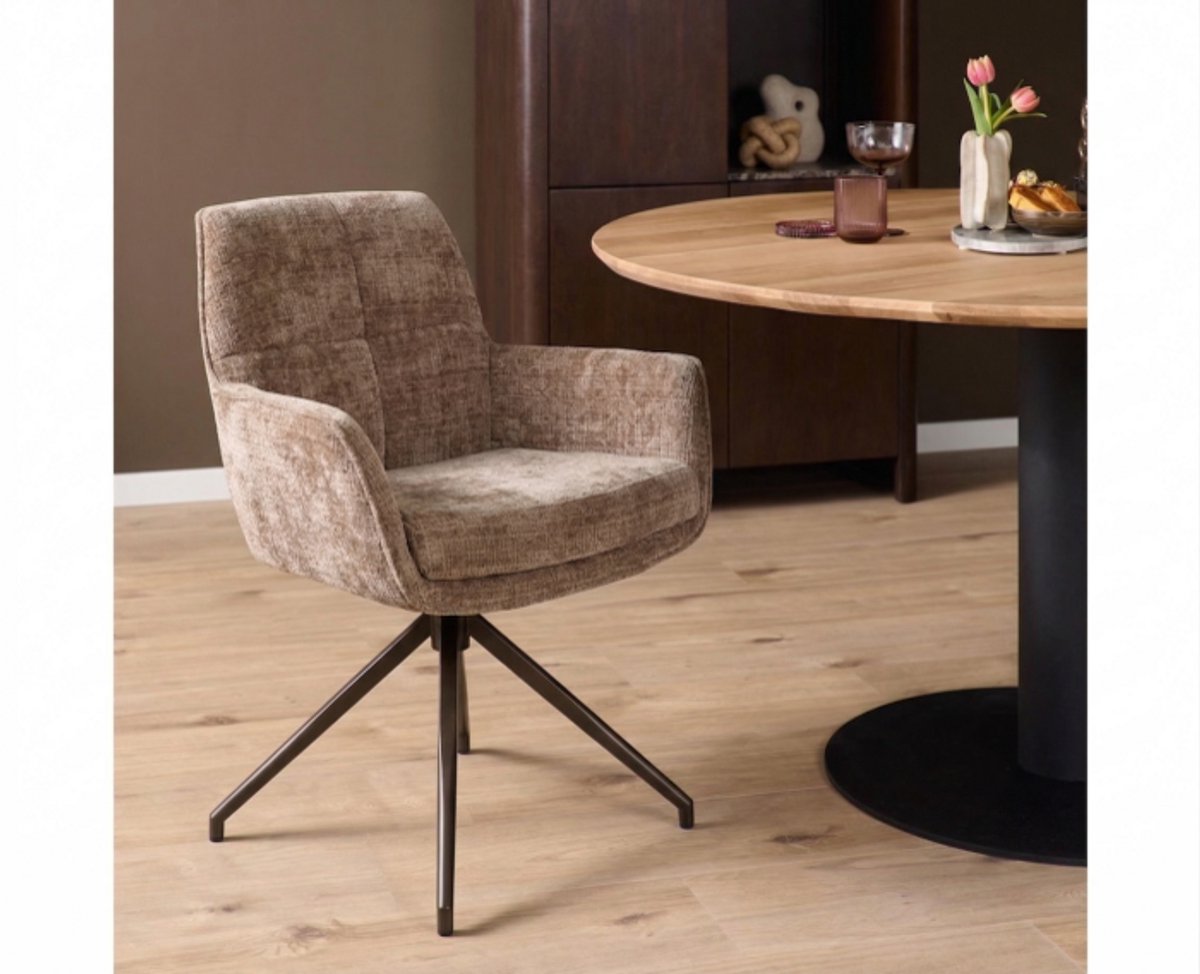 Eetkamerstoel Ryan draaibaar cremona cinnamon - Lichtbruin - eetkamerstoelen set van 2