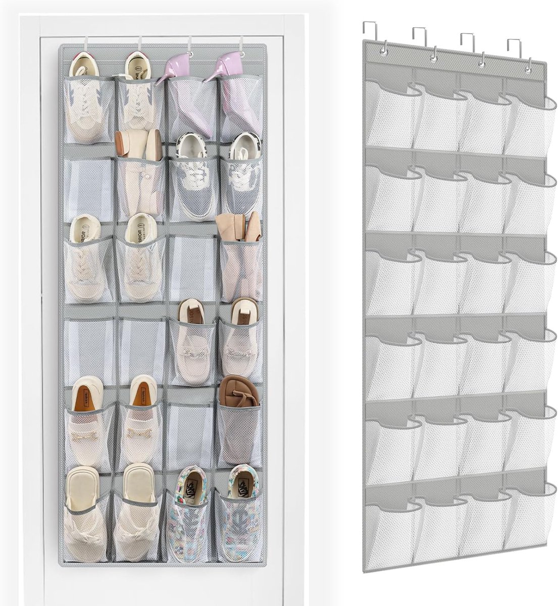Schoenenorganizer Deur - Opberger Kast - Ruimte Besparen - 24 Grote Vakken - 162x56 cm - Grijs