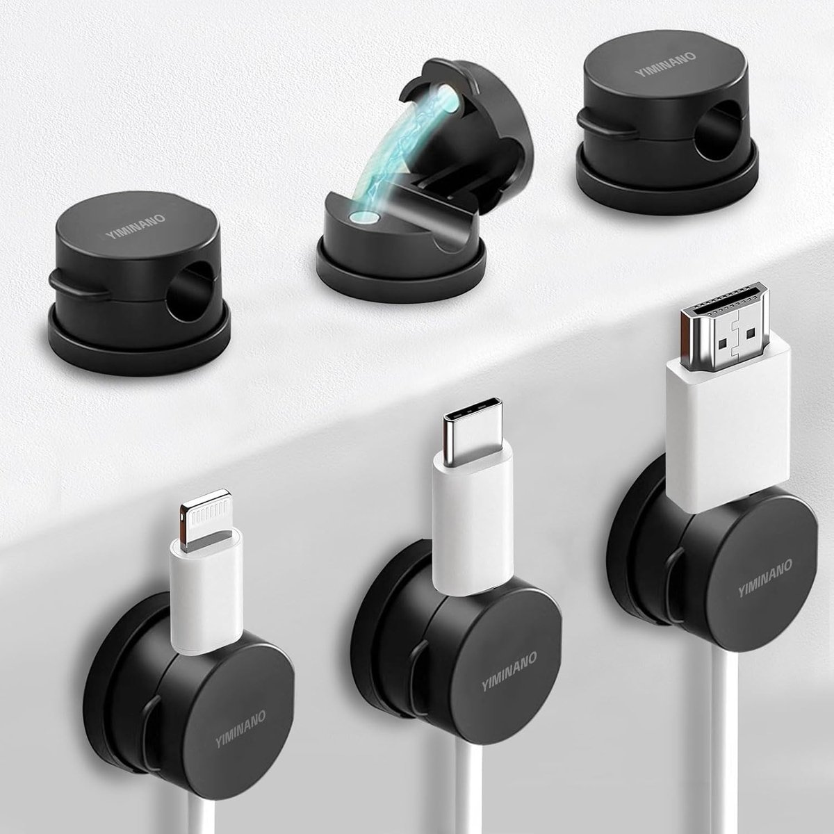 Kabelclips Set - Snoerhouders Organizers - Kabelbeheer Bureau Auto - Magnetisch Draaibaar - 218 x 218 x 15 cm - Zwart