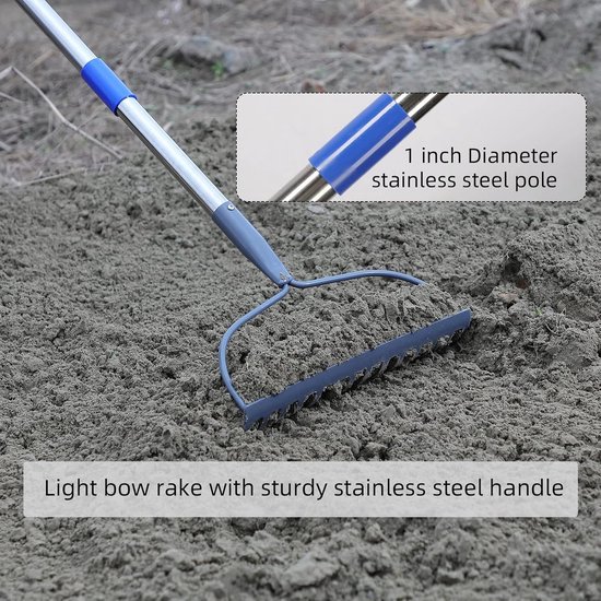 Boog hark - Bladhark tuin - Bladeren opruimen - 14 sterke tanden - 180cm steel - Zilver — afbeelding 3
