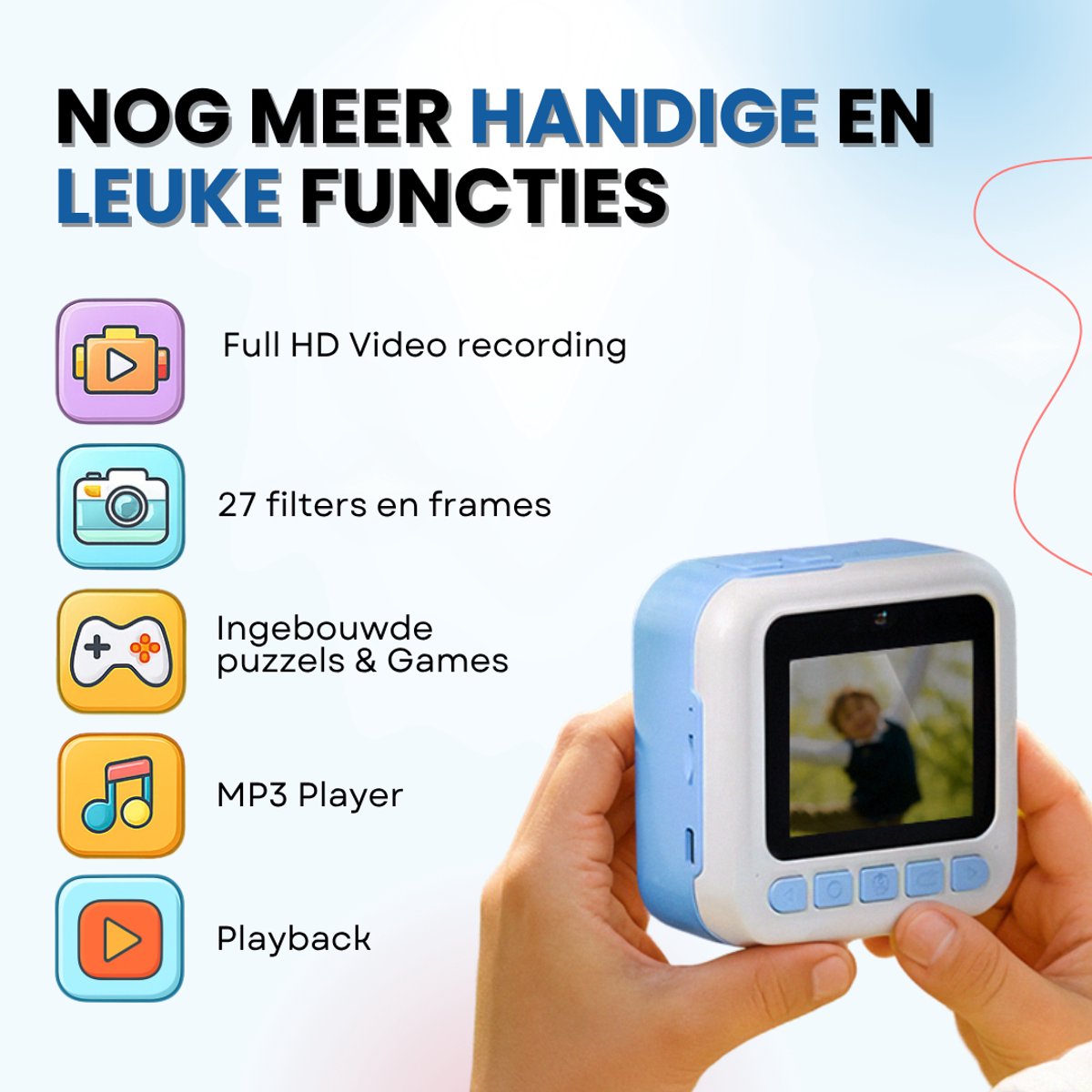TinyPlay Kindercamera met foto printer - Digitale Camera Kinderen - 48MP - Full HD Foto en Video - Spelletjes - Fotoprinter - Kinder camera - Digitale kindercamera - Blauw – foto 2
