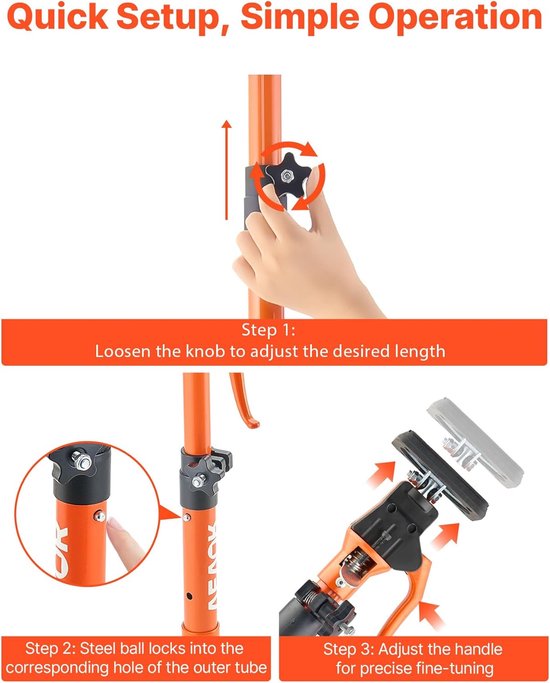 Steunstang Kastkrik - Telescopische Steunpaal - Kasten Monteren - Verstelbaar Tot 100kg - 40-60 cm - Oranje — afbeelding 2