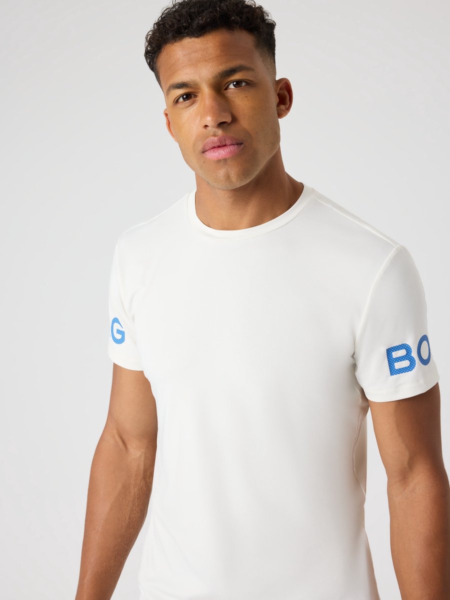 Björn Borg Sportshirt Heren Korte Mouw - Tofu Gebroken Wit/Blauw - Gerecycled Polyester - Maat XL