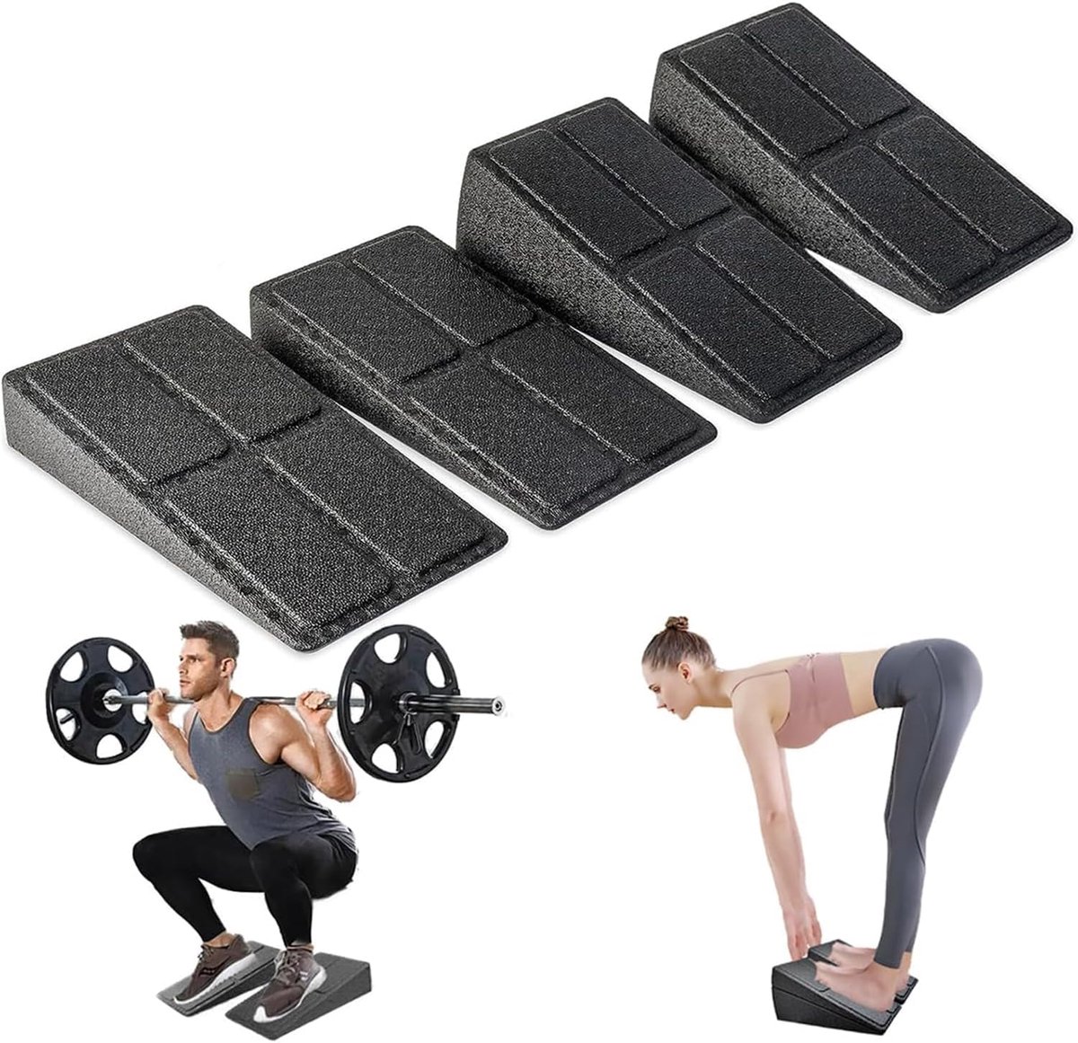 Kuitrek Plank - Squat Wig Blokken - Spierversterking - 4 Delige Set - Stapelbaar Ontwerp - Zwart