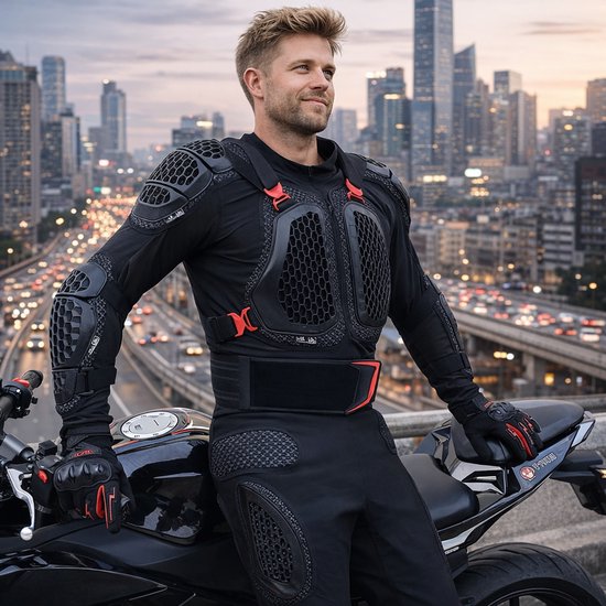 Motorpak met Bescherm vlakken - Cross Protector Jas Motor Unisex Ventilerend - Rood - XL