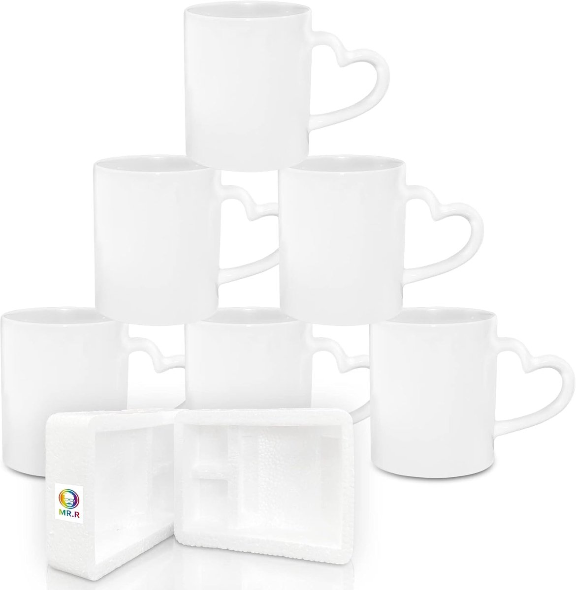 Koffiekoppen Set - Sublimatie Mokken - Zelf Ontwerpen - Vaatwasserbestendig - 6 Stuks - Wit