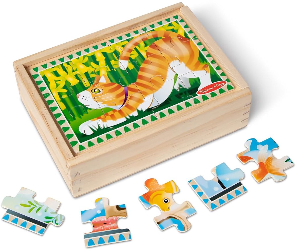 Houten Puzzels - Kinderspellen - Ontwikkeling Kind - 4 Puzzels 1 Box - 20x15x6 cm - Multicolor