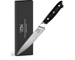VDN Officemes Damaststaal - Japans Keukenmes VG10 66 Lagen - Universeel Mes 23 cm - Damascus Staal - Inclusief Giftbox