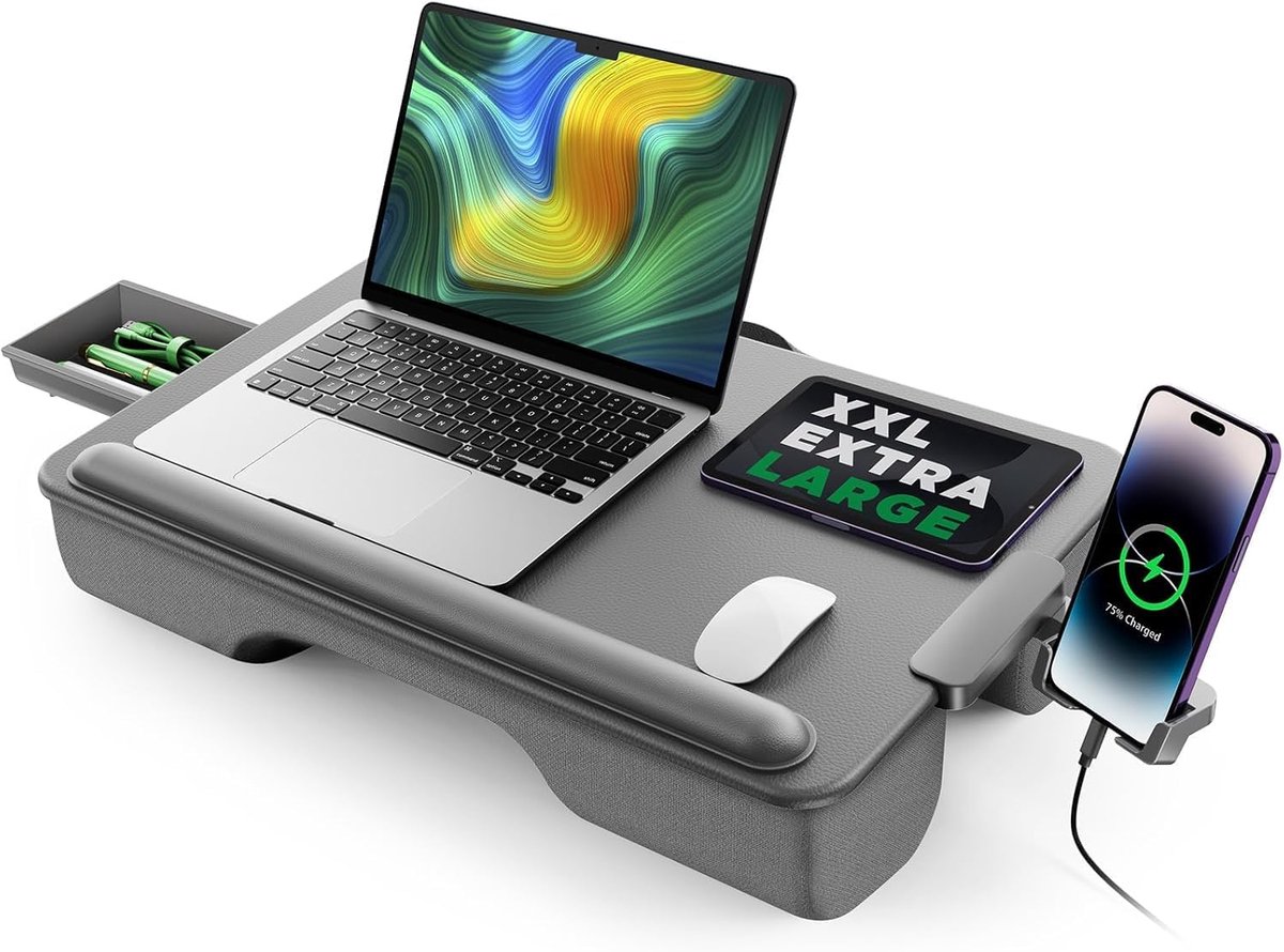 Laptop Dienblad - Werktafel - Comfortabel Werken - Met Lade Polssteun - 54x33cm - Donkergrijs