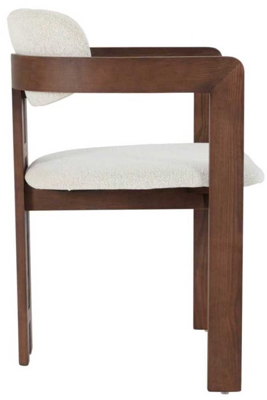 Japandi – Eetkamerstoel – Walnootkleurig hout – Set van 2 – Beige bekleding – Scandinavisch design