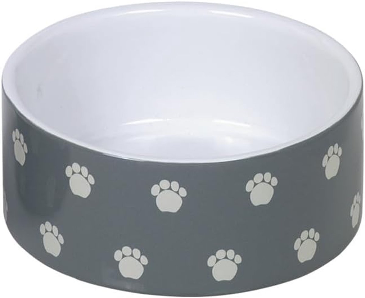 Keramische voerbak - Hondenkom - Voeding huisdier - Antislip bodem - 15 x 6 x 6 cm - Grijs Wit