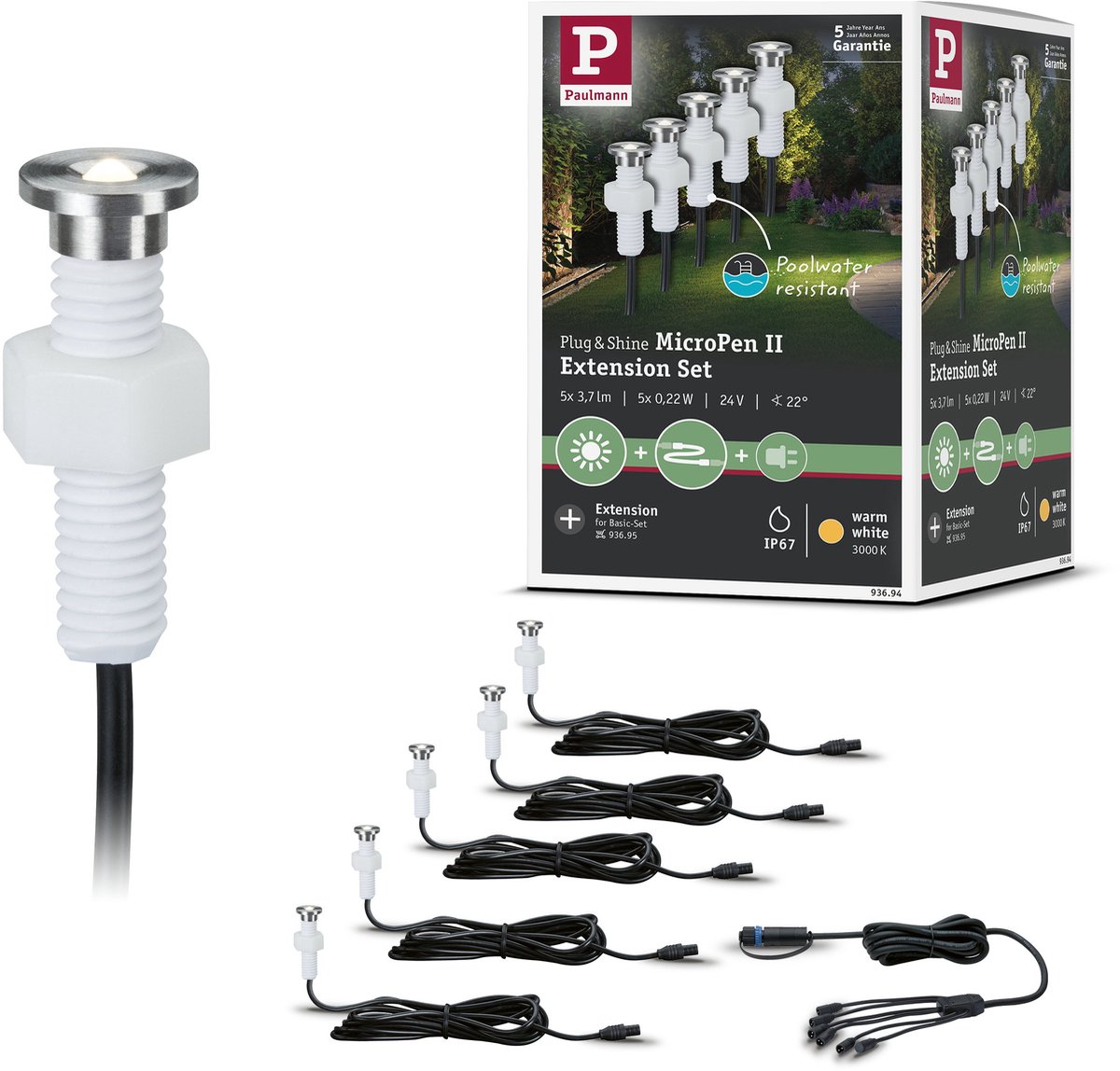Paulmann 93694 Verlichtingssysteem Plug&Shine LED-buiteninbouwlamp (uitbreiding) Set van 5 stuks