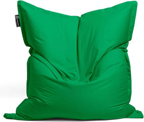 Grote groene zitzak met een label van Casacomfy.