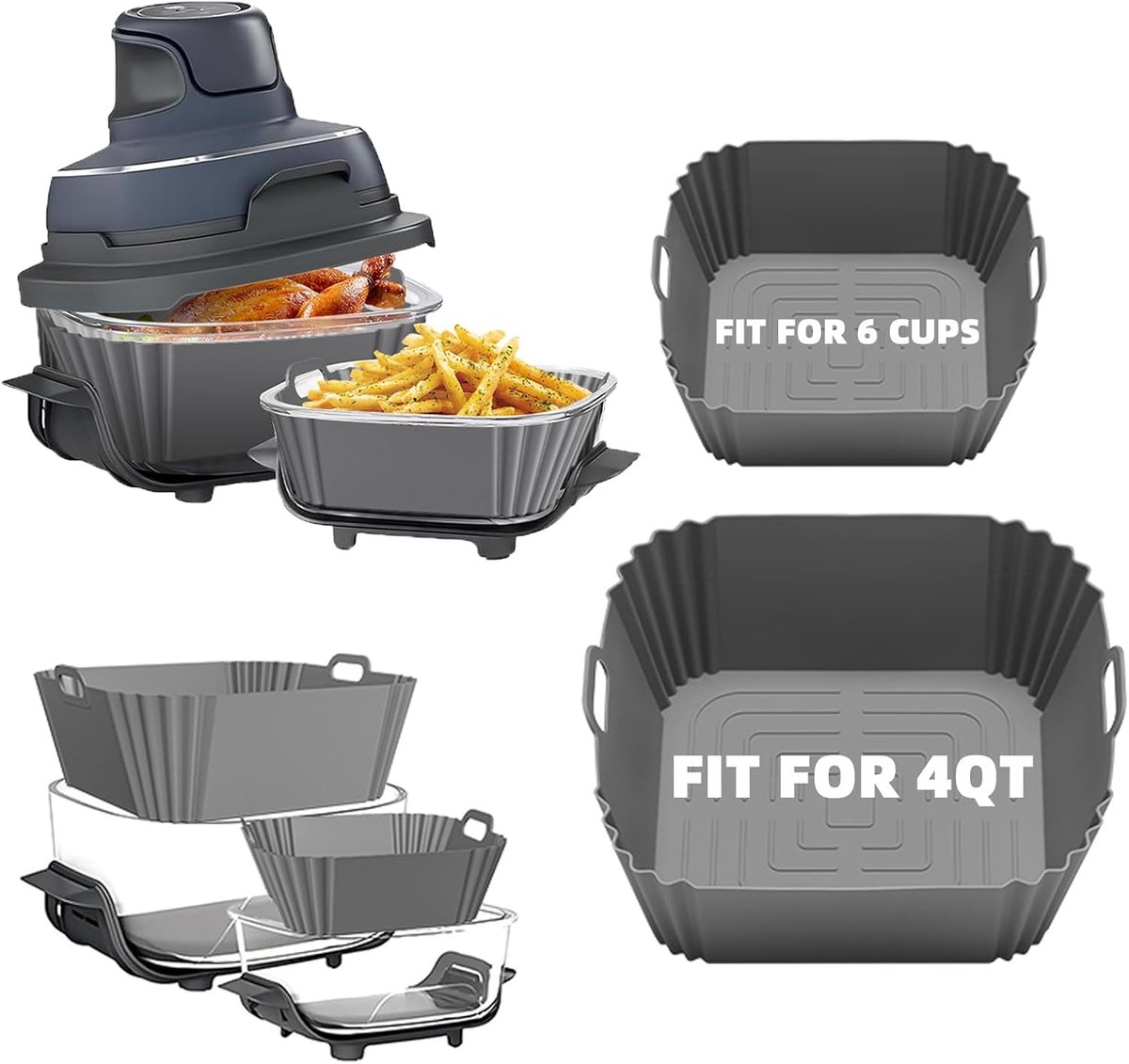 2-pack siliconen airfryervoeringen voor Geschikt voor Ninja Crispi FN101GY/FN101SG/FN101ST, Geschikt voor 4-QT en 6-cup 4-in-1 glazen airfryeraccessoires