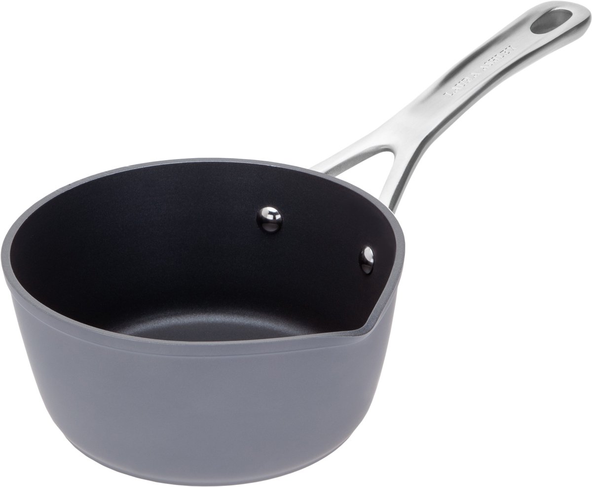 Laura Ashley - 16 CM antiaanbaklaag, duurzame PFOA-vrije gesmede aluminium steelpan en melkpan met schenktuit - Donker Leisteen - By Pendeford
