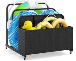 COSTWAY Zwembadopbergmand met wieltjes, PE rotan opbergdoos, opbergdoos voor zwemhulpen, kussens, reddingsvesten, strandballen (zwart)