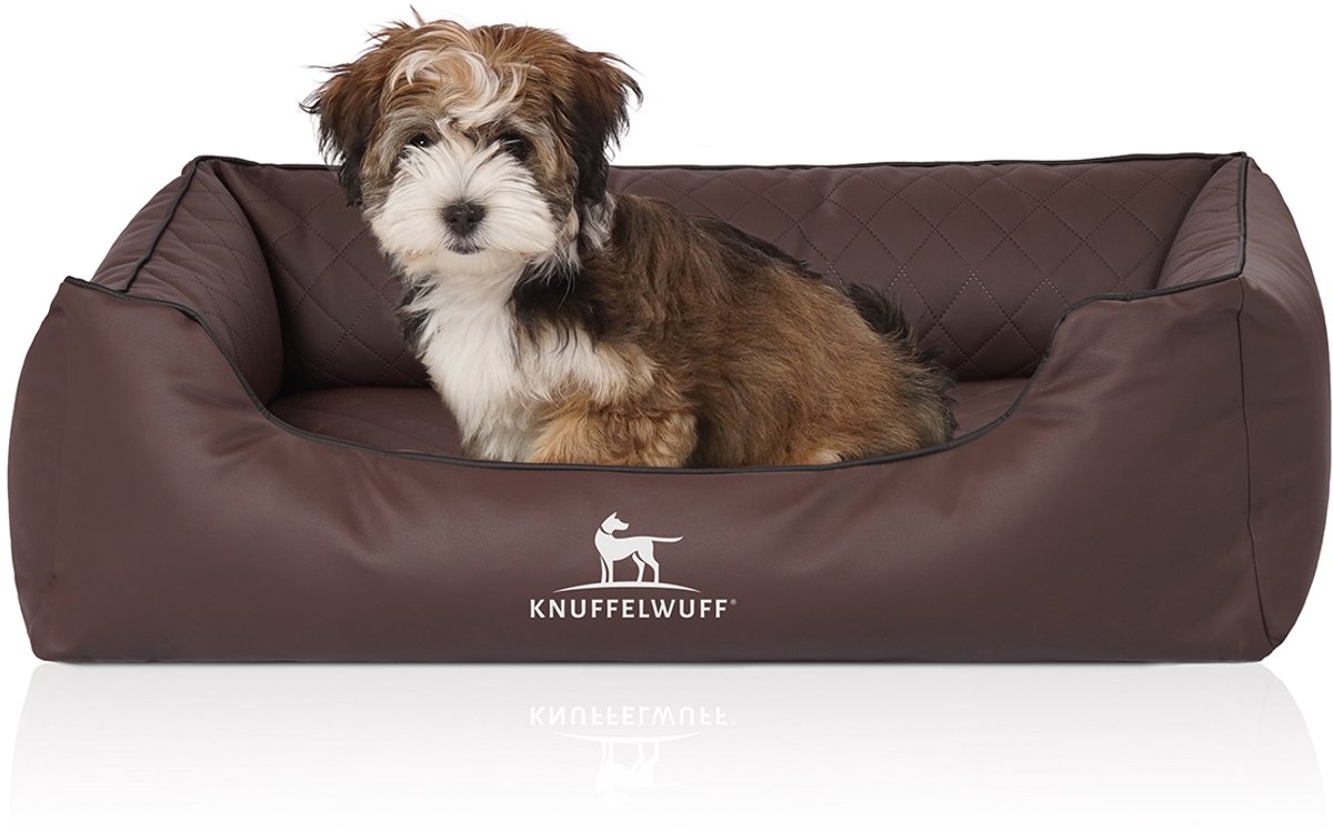 Knuffelwuff orthopedisch hondenbed Madison van laser-gewatteerd kunstleer Bruin S 70 x 50cm