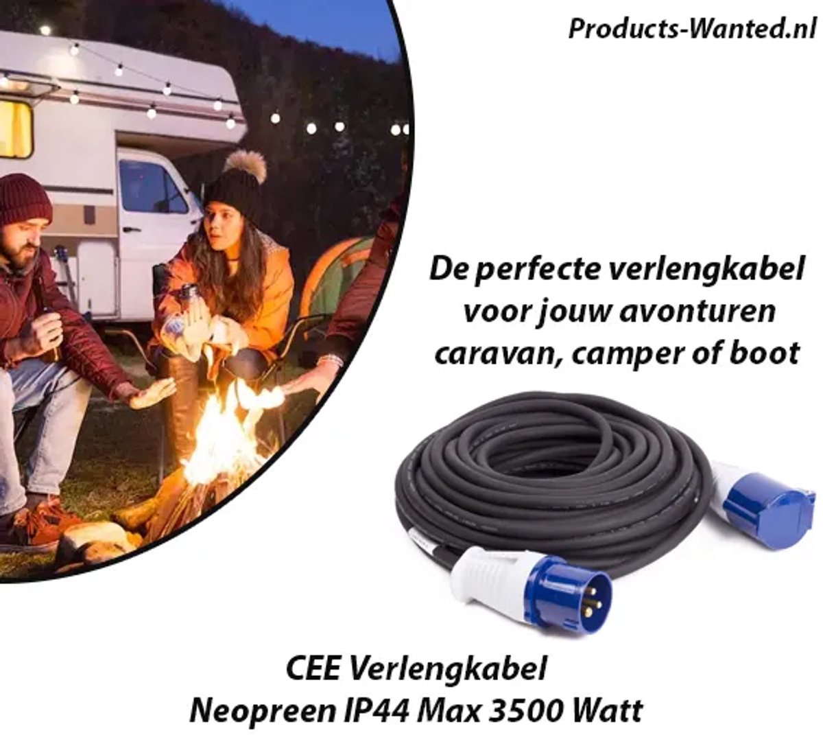 Benson Verlengkabel - Neopreen - IP44 - 20 meter - Blauw - Caravan/Camper/Boot — afbeelding 7