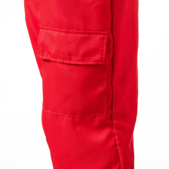 Costume de jeu rouge – Combinaison rouge avec masque, Gants et Riem – Halloween – Taille S