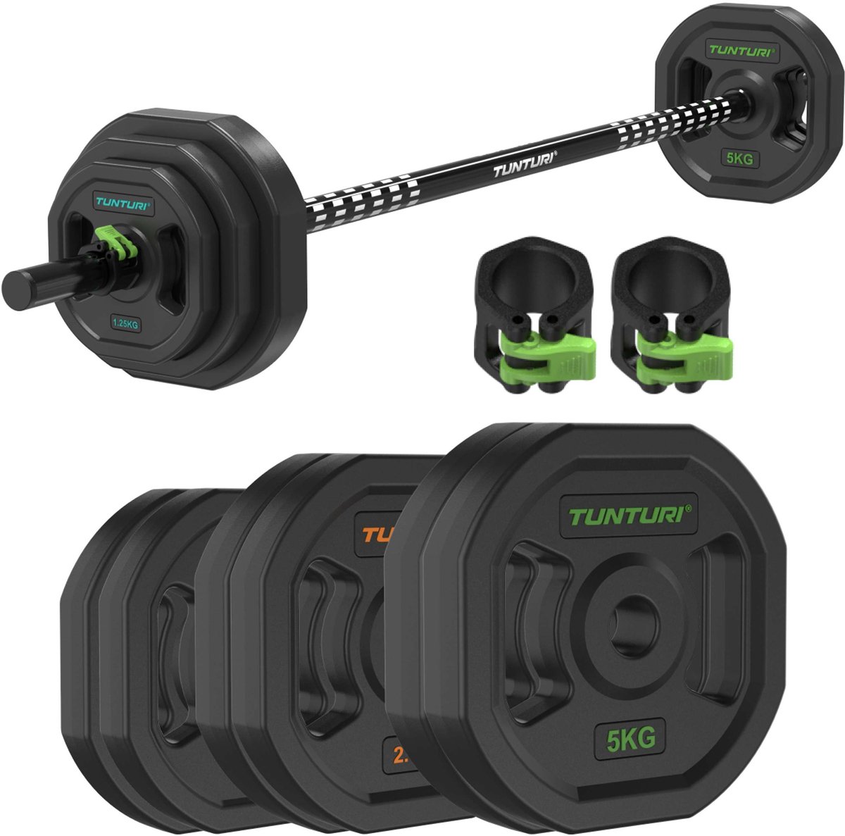 Tunturi Aerobic Pump Gewichtenset 20kg - Halterset van rubber - Incl. halterstang met 6 schijven - Barbell set - Incl. gratis fitnessapp