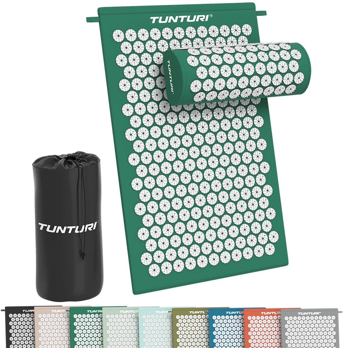 Tunturi Acupressuur Mat met kussen | Spijkermat | Meditatie Mat | Acupunctuur Set | 83 x 42 cm | Groen