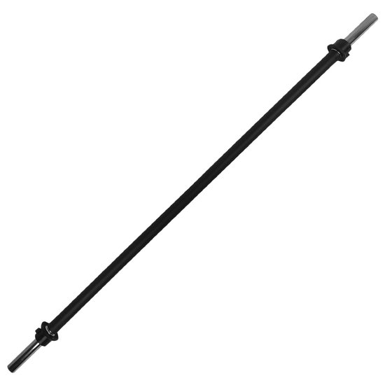 Zwarte halterstang met zilverkleurige uiteinden en klemmen.