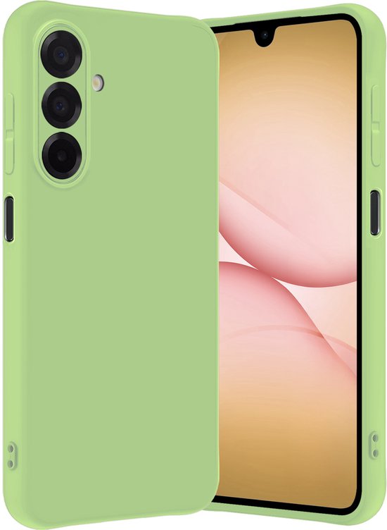 Coque de téléphone vert clair à triple appareil photo, à côté d'un téléphone avec encoche goutte d'eau.