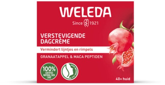 Verstevigende dagcrème Weleda met granaatappel, maca peptiden, voor 40+ huid.