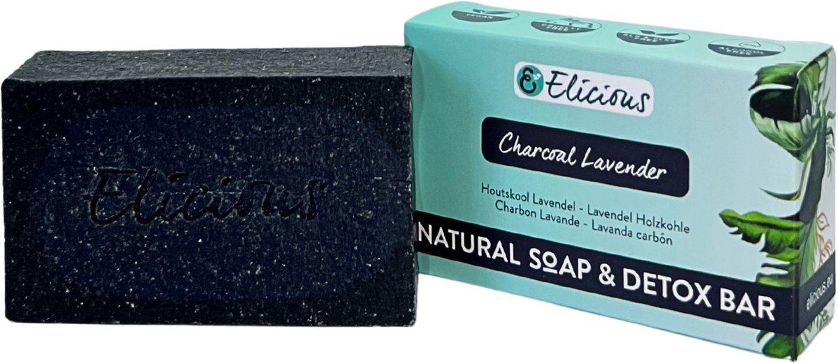 Elicious® - Natuurlijke Zeep - Charcoal - Lavendel - Handgemaakte Zeep - Biologisch Afbreekbaar - Handzeep - Douchezeep - Halal - Plasticvrij - Alcoholvrij - Vegan - Dierproefvrij - 100gr