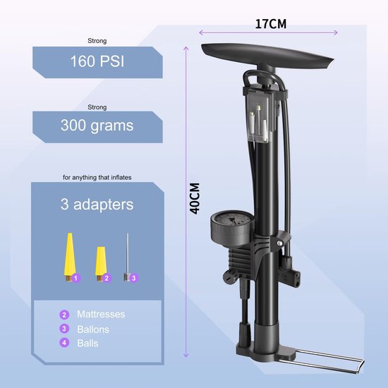 GOODEVN Staande Fietspomp met Drukmeting - Universele Ventieladapter voor Fiets, Auto, Scooter en Opblaasbaar Speelgoed - Professionele Hogedruk Pomp — afbeelding 5